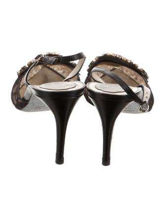 René Caovilla Lace Lace Pattern Slingback Pumps