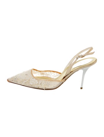 René Caovilla Signature Logo Mesh Slingback Pumps