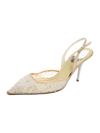 René Caovilla Signature Logo Mesh Slingback Pumps