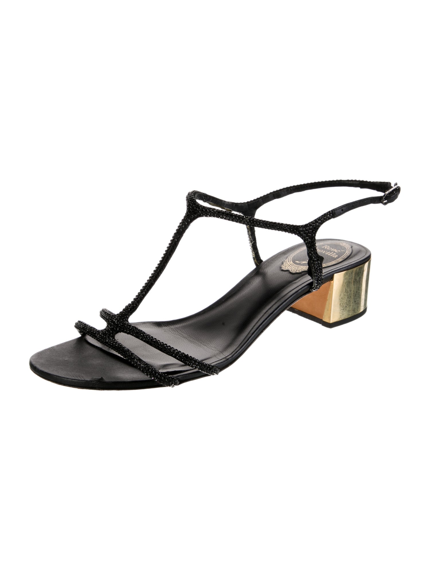 René Caovilla Satin Crystal Embellishments T-Strap Sandals