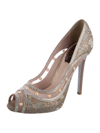René Caovilla Printed Crystal Embellishments Sandals