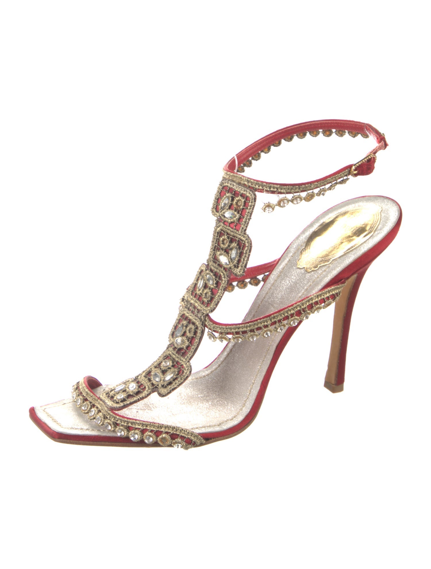 René Caovilla Satin T-Strap Sandals