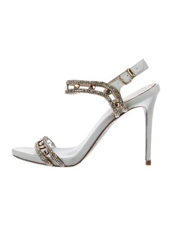 René Caovilla Leather Crystal Embellishments Slingback Sandals