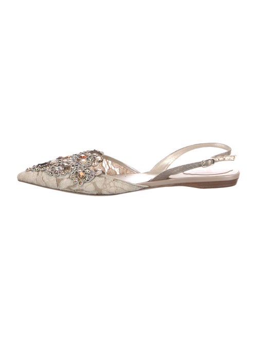 René Caovilla Lace Pattern Crystal Embellishments Slingback Flats