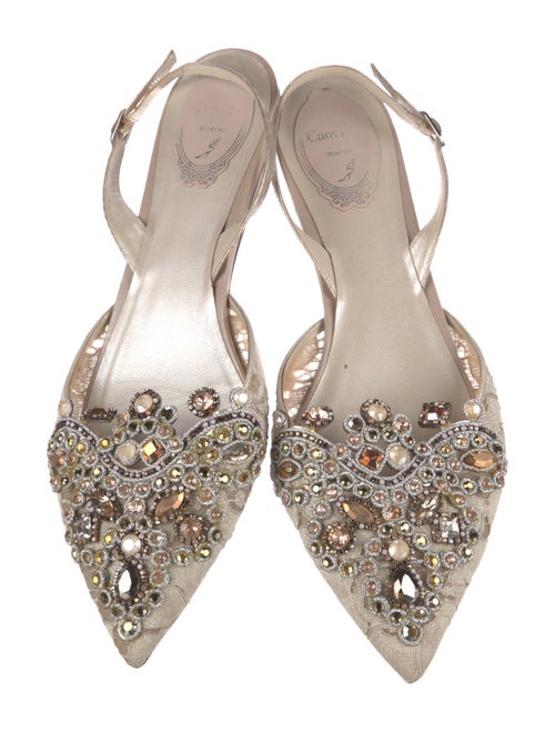 René Caovilla Lace Pattern Crystal Embellishments Slingback Flats