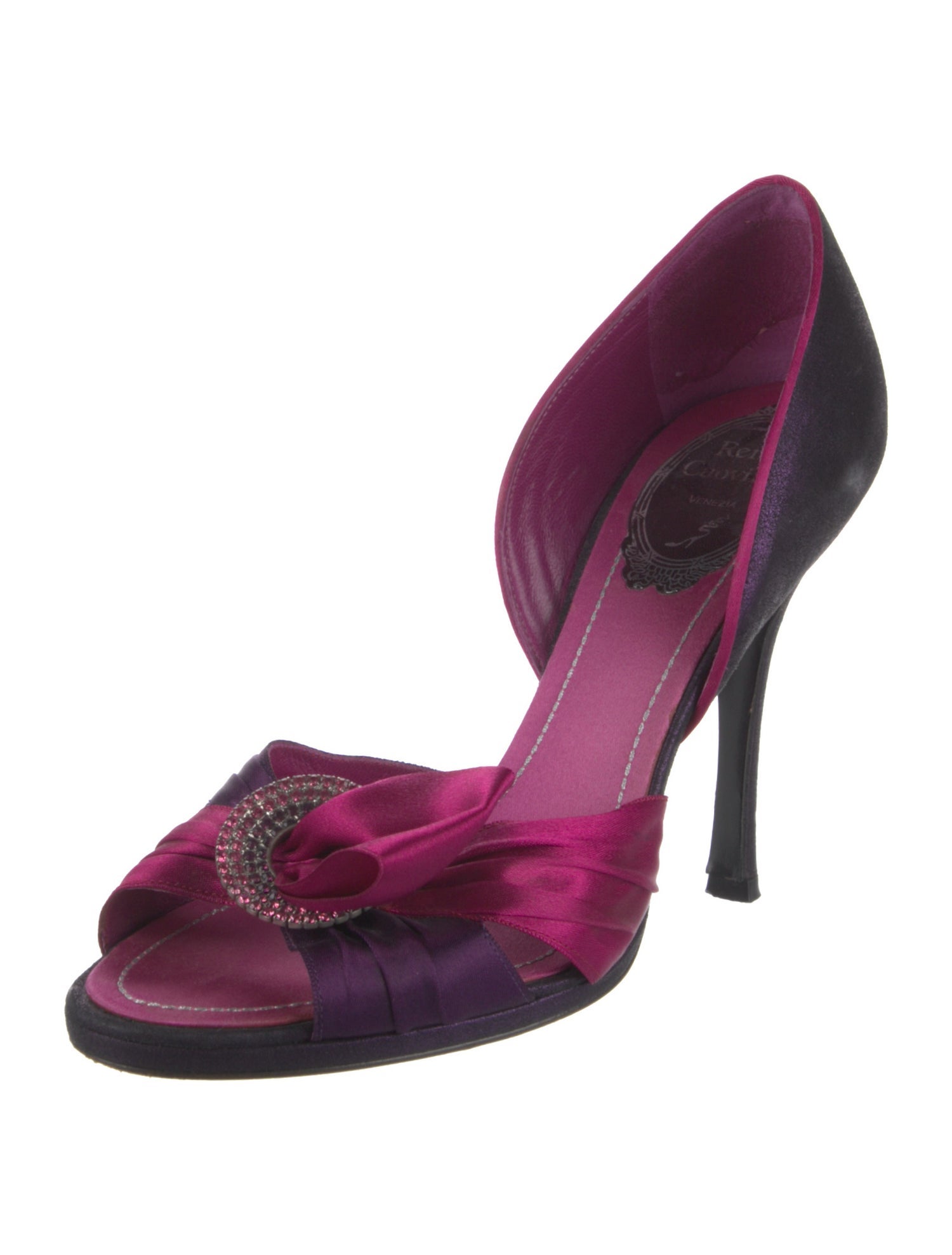 René Caovilla Satin Bow Accents D'Orsay Pumps