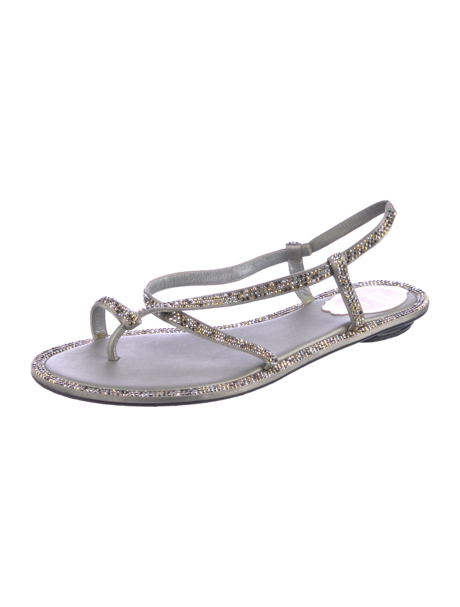 René Caovilla Satin Crystal Embellishments Slingback Sandals
