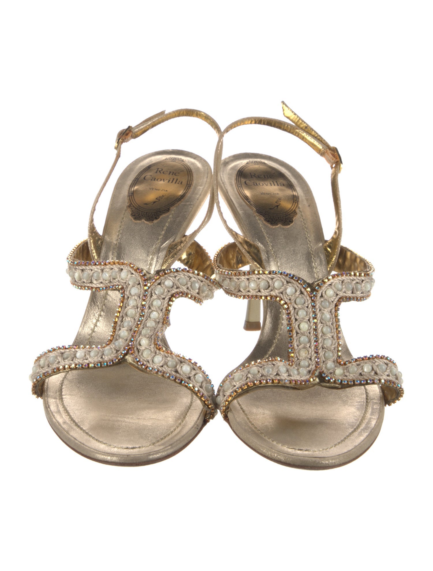 René Caovilla Mesh Crystal Embellishments Slingback Sandals