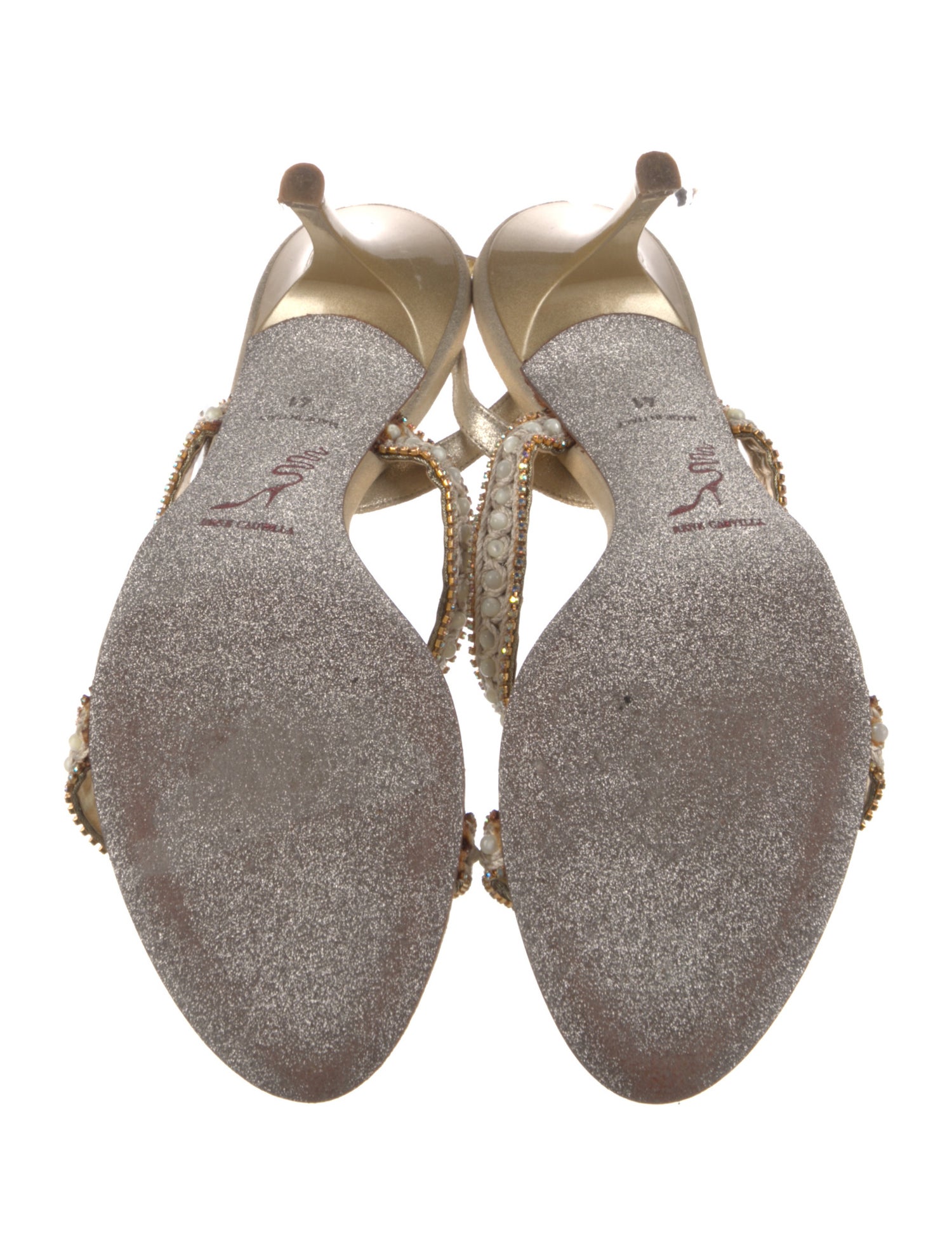 René Caovilla Mesh Crystal Embellishments Slingback Sandals