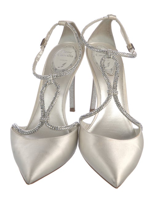 René Caovilla Leather Glitter Accents T-Strap Pumps