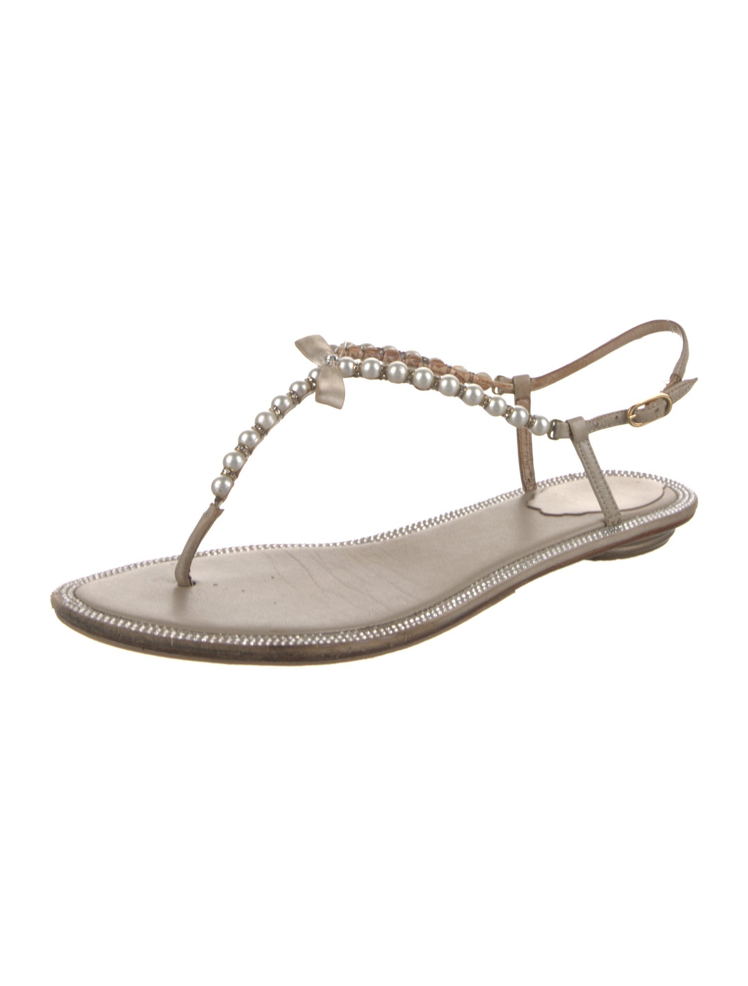 René Caovilla Leather Bow Accents T-Strap Sandals