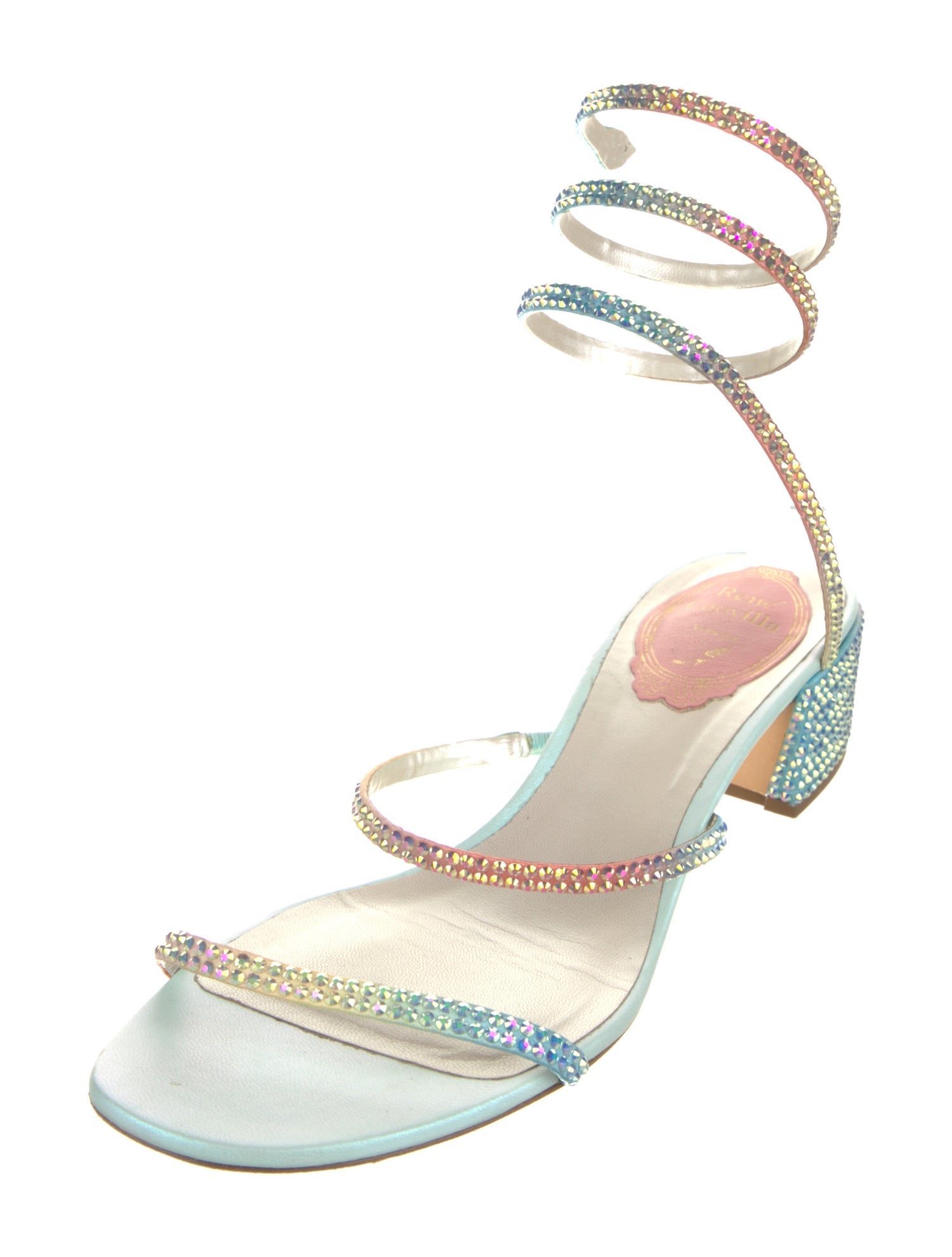 René Caovilla Leather Crystal Embellishments Sandals