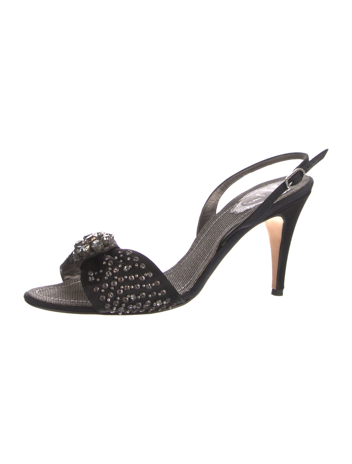 René Caovilla Satin Crystal Embellishments Slingback Sandals