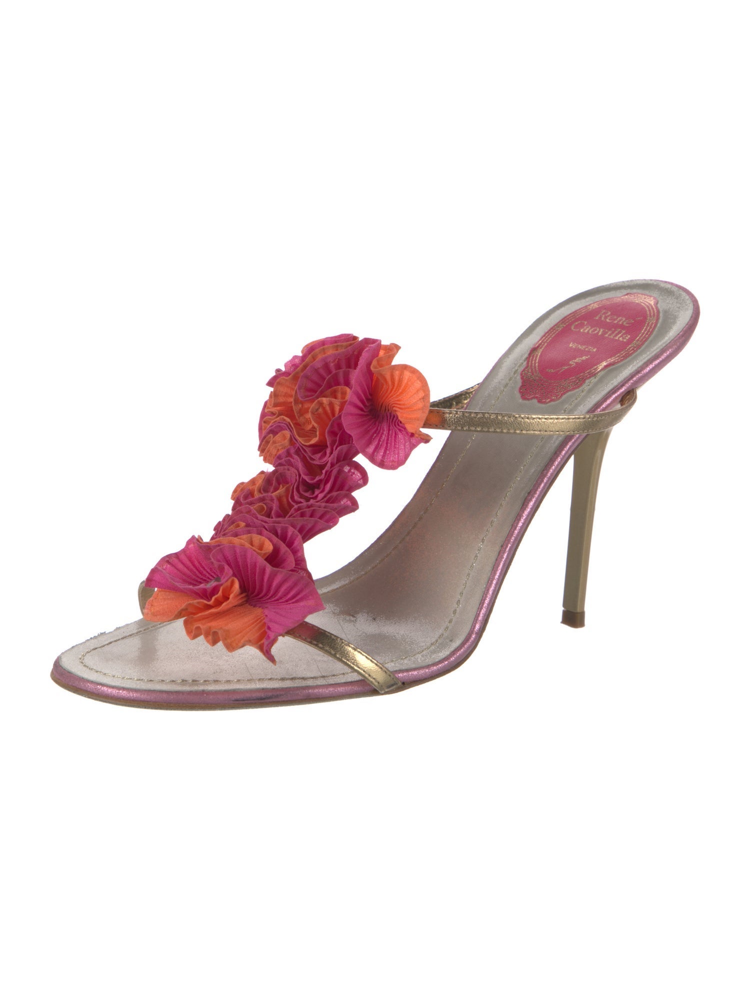 René Caovilla Leather Crystal Embellishments Slides