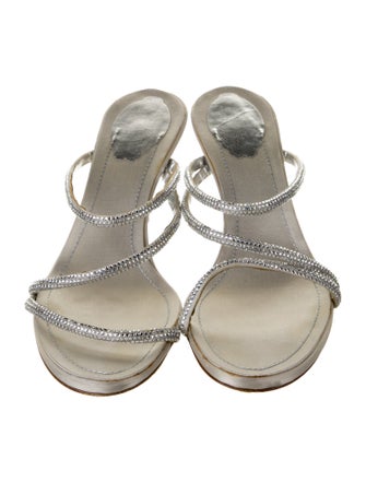 René Caovilla Satin Crystal Embellishments Slides