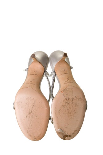 René Caovilla Satin Crystal Embellishments Slides