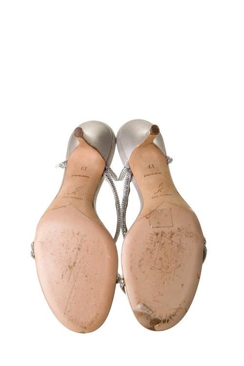 René Caovilla Satin Crystal Embellishments Slides