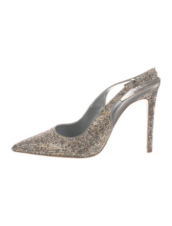 René Caovilla Leather Crystal Embellishments Slingback Pumps