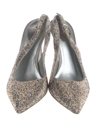 René Caovilla Leather Crystal Embellishments Slingback Pumps