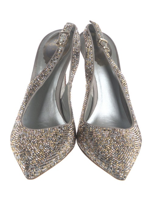René Caovilla Leather Crystal Embellishments Slingback Pumps