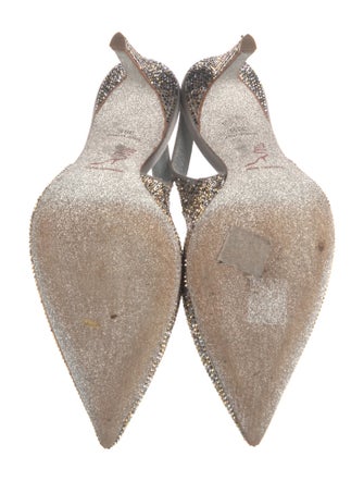 René Caovilla Leather Crystal Embellishments Slingback Pumps