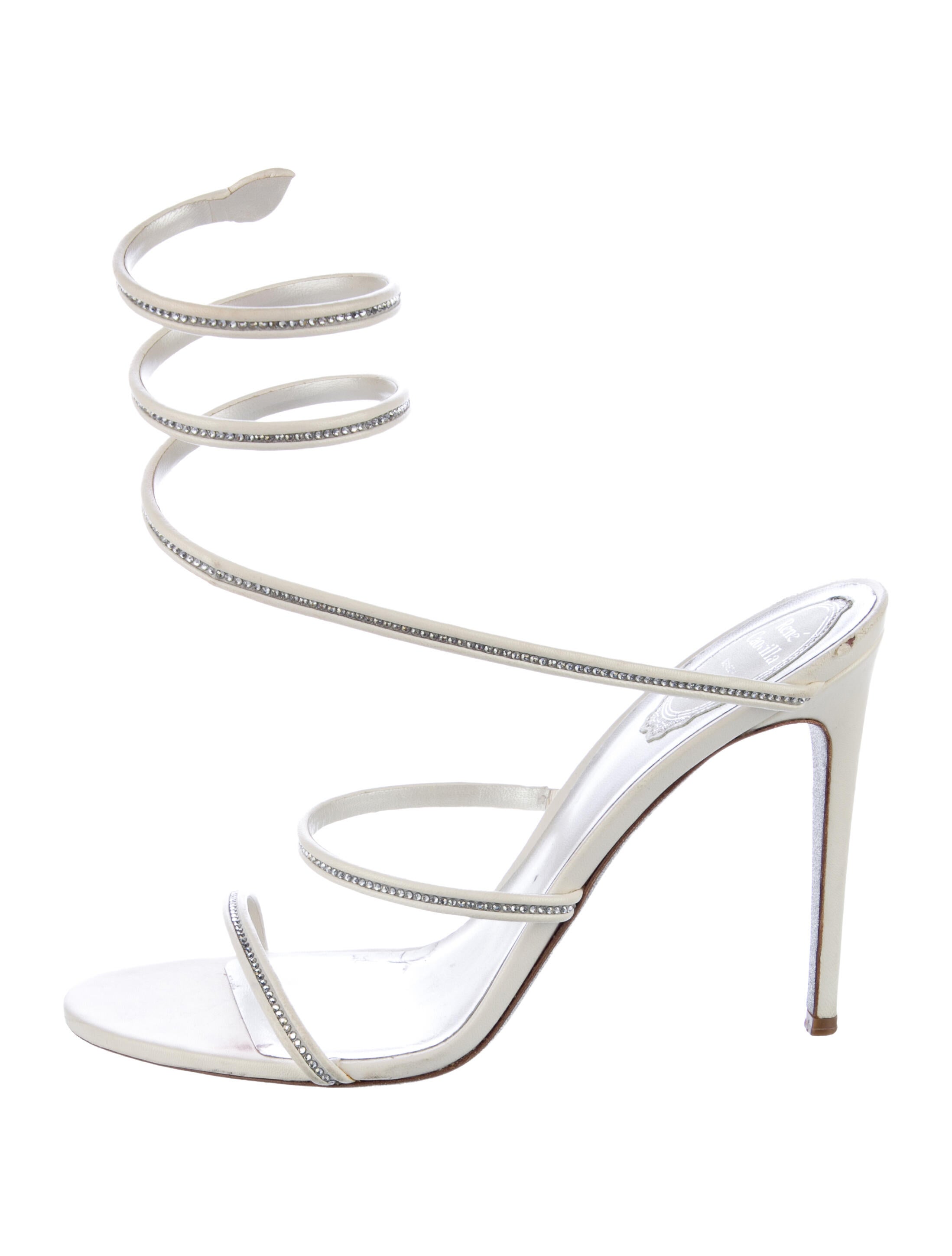 René Caovilla Leather Crystal Embellishments Slides