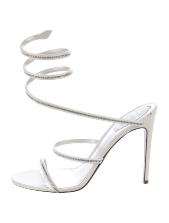 René Caovilla Leather Crystal Embellishments Slides