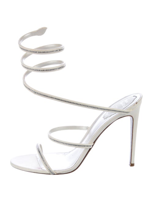 René Caovilla Leather Crystal Embellishments Slides