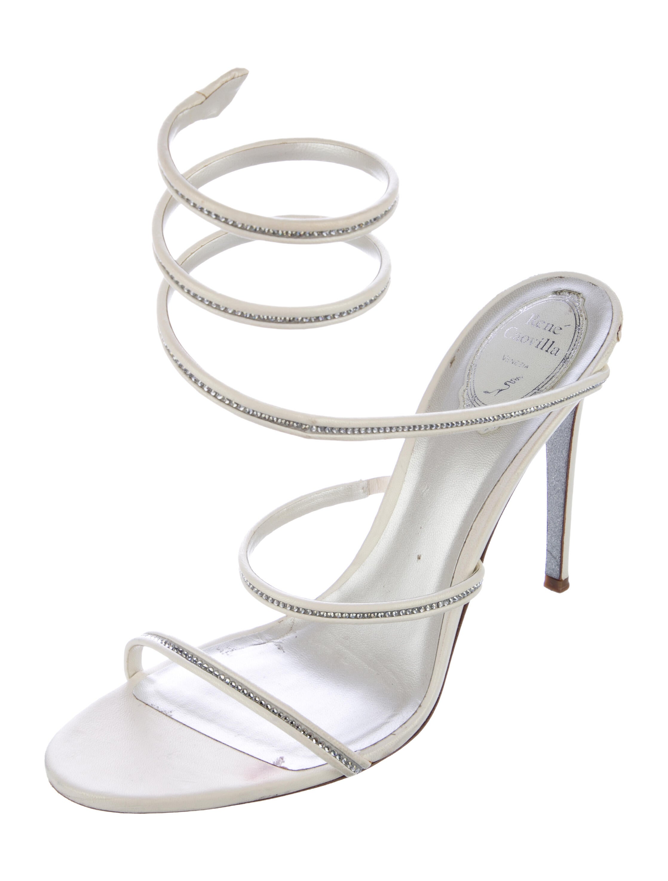 René Caovilla Leather Crystal Embellishments Slides