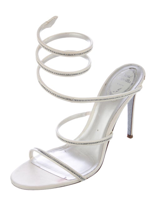 René Caovilla Leather Crystal Embellishments Slides