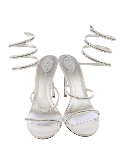 René Caovilla Leather Crystal Embellishments Slides