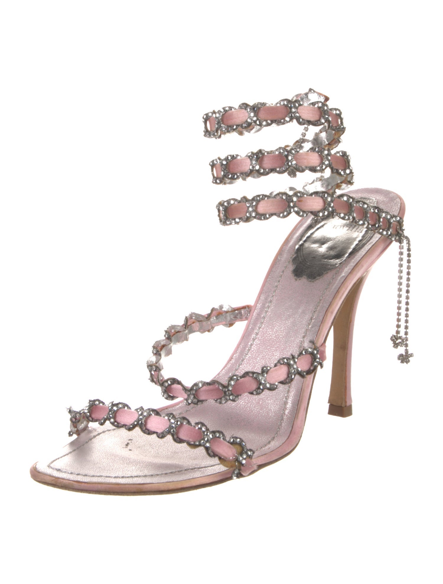 René Caovilla Satin Crystal Embellishments Sandals