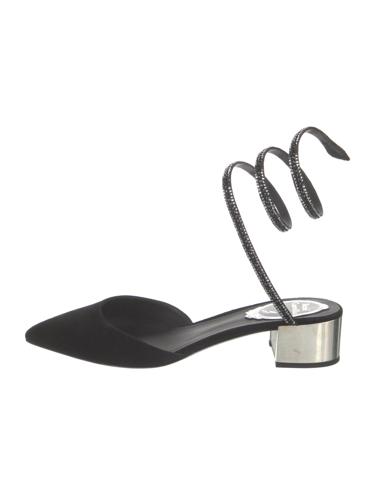 René Caovilla Suede Crystal Embellishments Mules