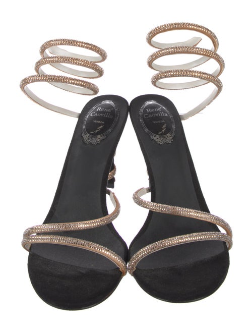 René Caovilla Suede Crystal Embellishments Slingback Sandals