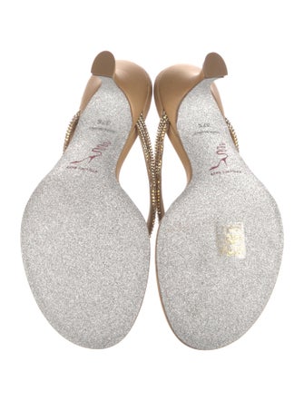 René Caovilla Leather Crystal Embellishments Flip Flops