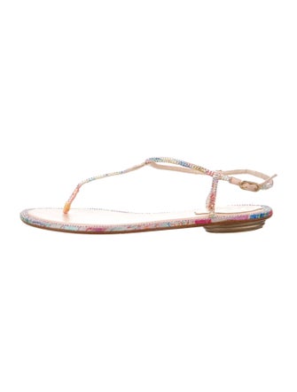 René Caovilla Faux Pearl Accents Crystal T-Strap Sandals