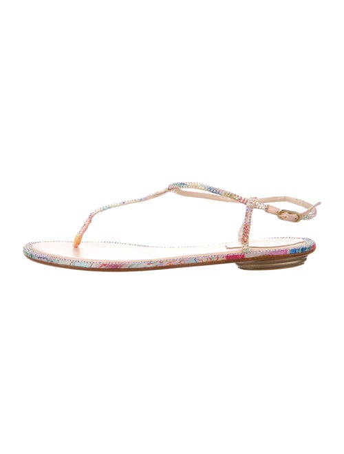 René Caovilla Faux Pearl Accents Crystal T-Strap Sandals