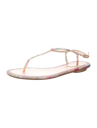 René Caovilla Faux Pearl Accents Crystal T-Strap Sandals
