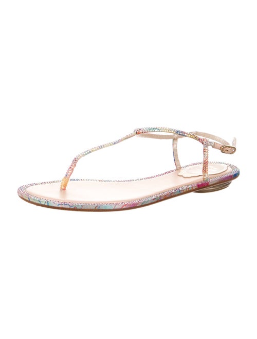 René Caovilla Faux Pearl Accents Crystal T-Strap Sandals