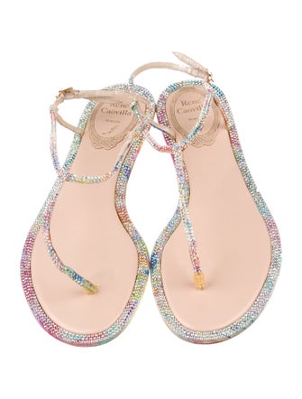 René Caovilla Faux Pearl Accents Crystal T-Strap Sandals