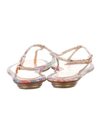 René Caovilla Faux Pearl Accents Crystal T-Strap Sandals