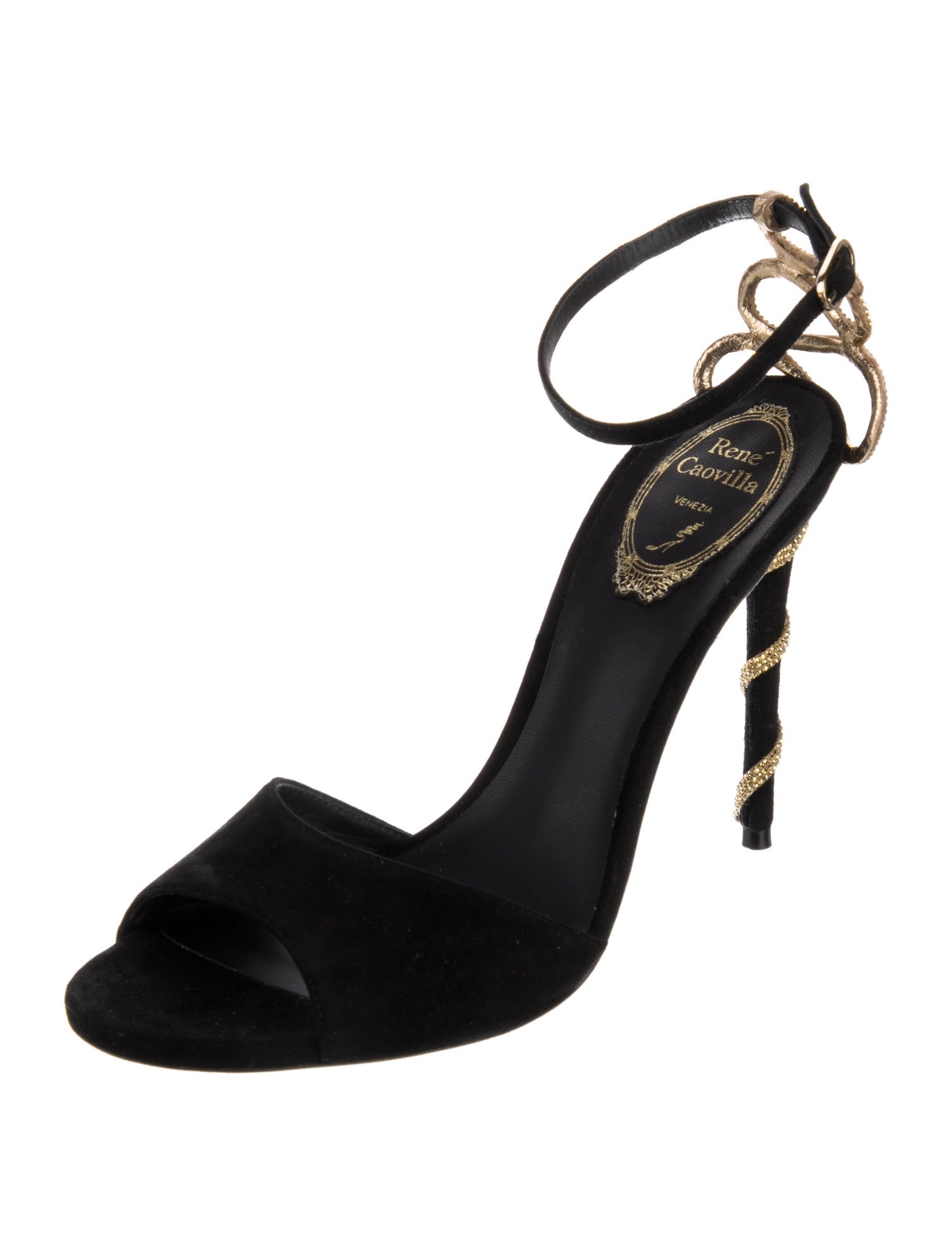 René Caovilla Suede Crystal Embellishments Sandals