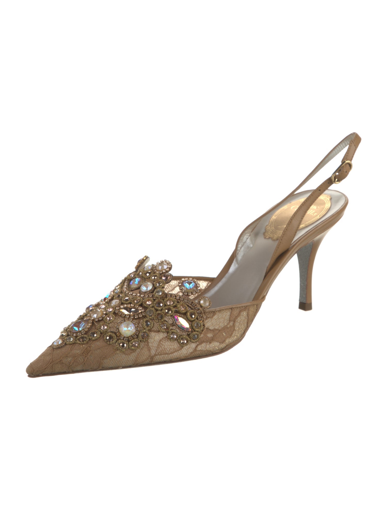 René Caovilla Lace Lace Pattern Slingback Pumps