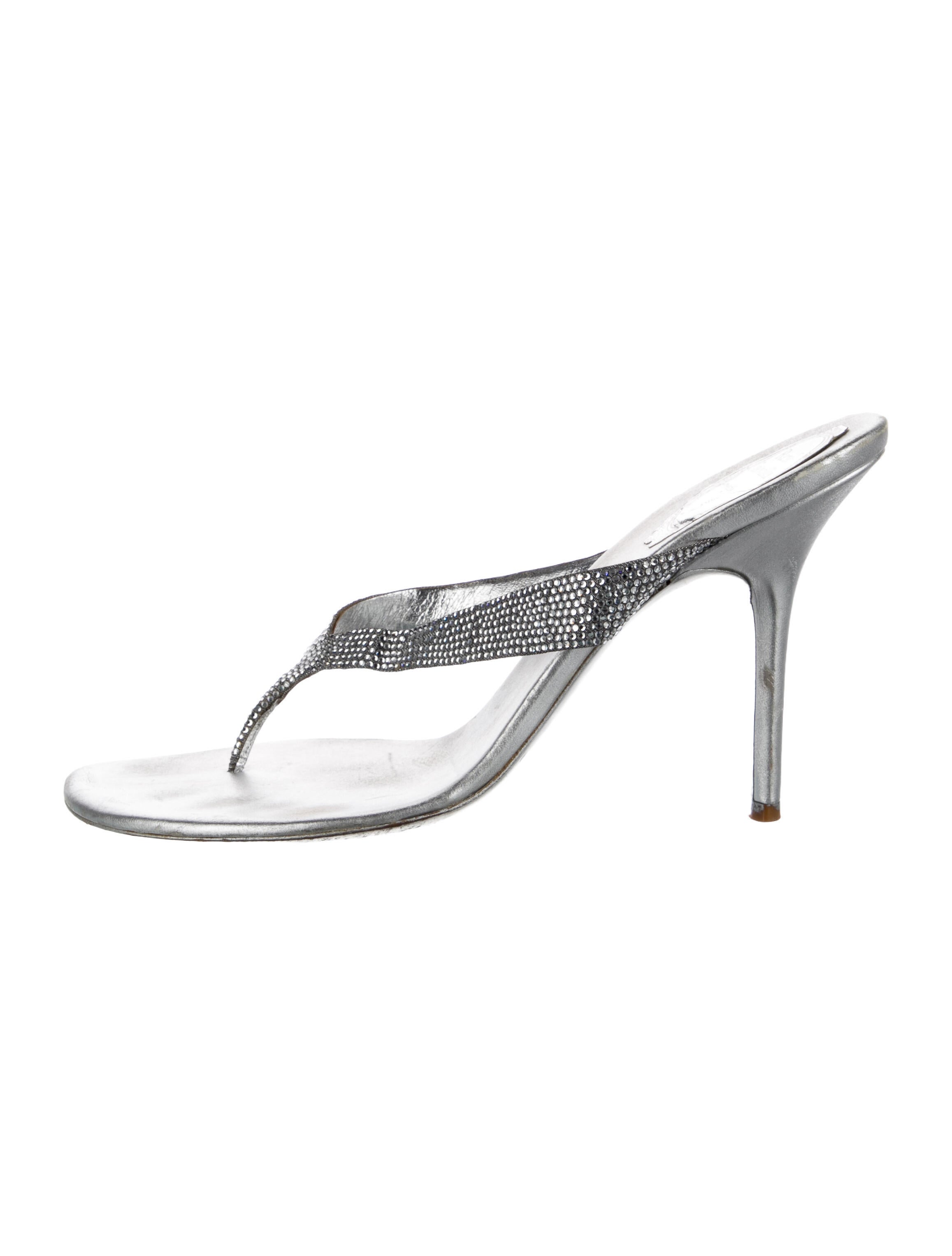 René Caovilla Leather Crystal Embellishments Slides