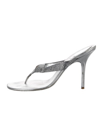 René Caovilla Leather Crystal Embellishments Slides