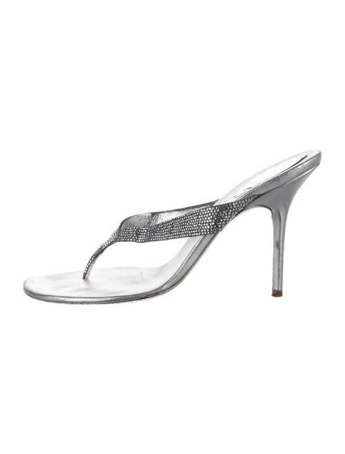 René Caovilla Leather Crystal Embellishments Slides