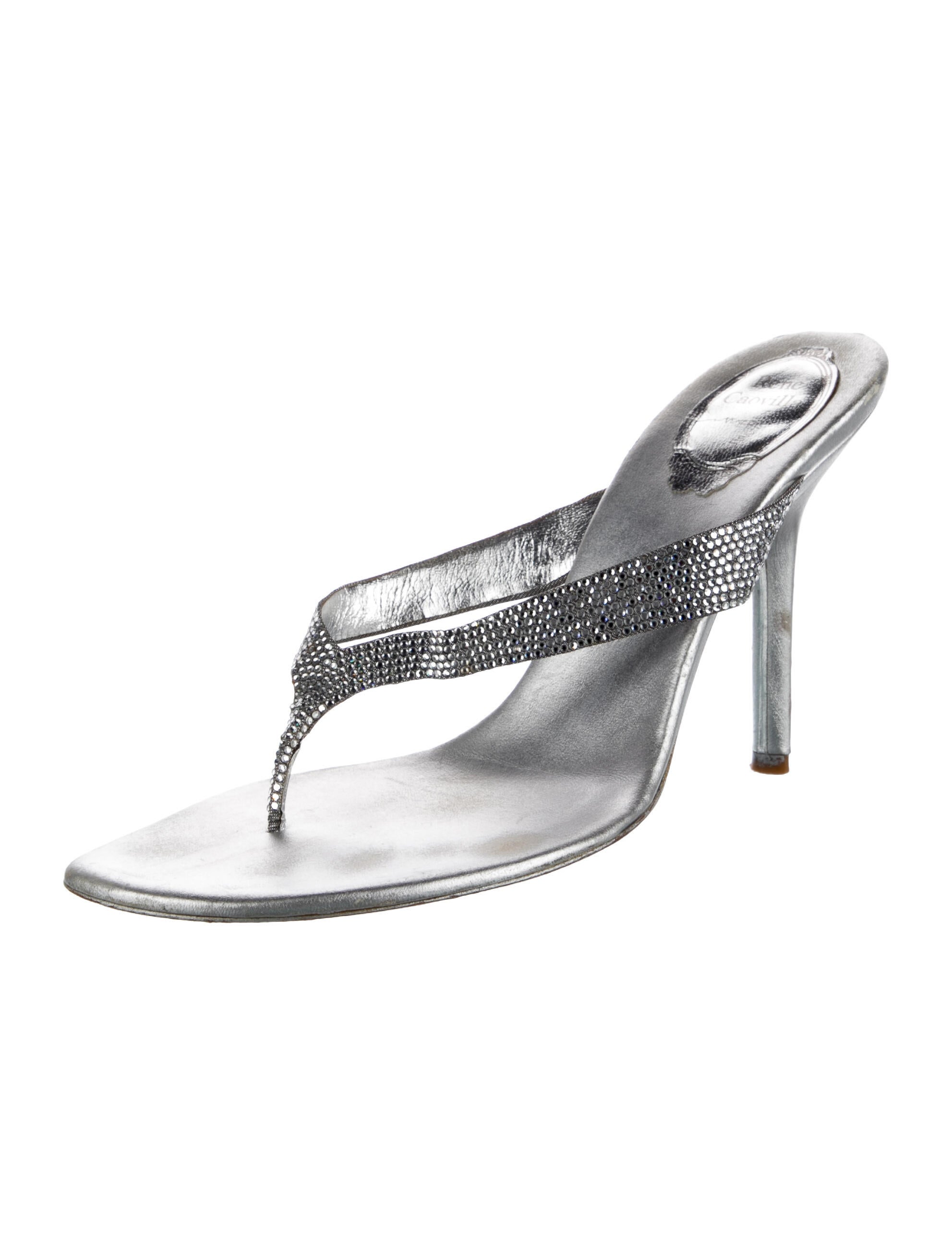 René Caovilla Leather Crystal Embellishments Slides
