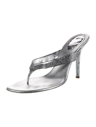 René Caovilla Leather Crystal Embellishments Slides