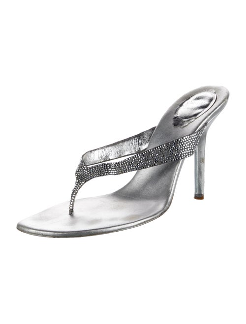 René Caovilla Leather Crystal Embellishments Slides
