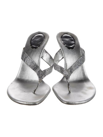 René Caovilla Leather Crystal Embellishments Slides